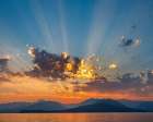 USA, Washington State, Seabeck. Vivid sunset over Hood Canal and Olympic Mountains. Art Print